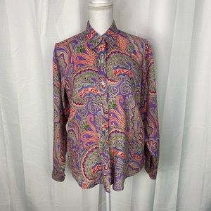 Lauren Ralph Lauren Linen Paisley Button Up Top